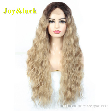 Lacefront Wholesale Wigs for Women Long Natural Water Wave Brown Ombre Blonde Ladies Lace Front Wigs Curly Synthetic Hair Wigs